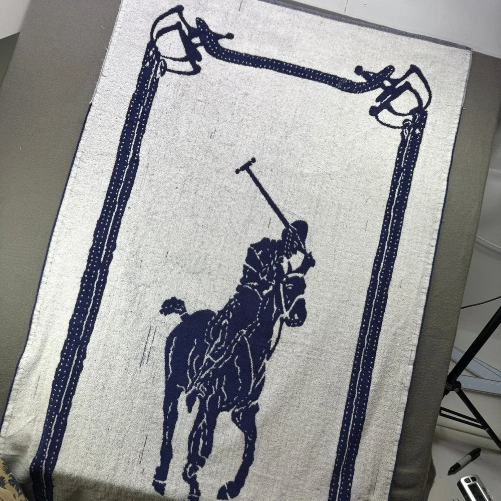 Vintage Ralph Lauren Polo Player Beach Towel Unisex 69x36 Navy Blue Cotton